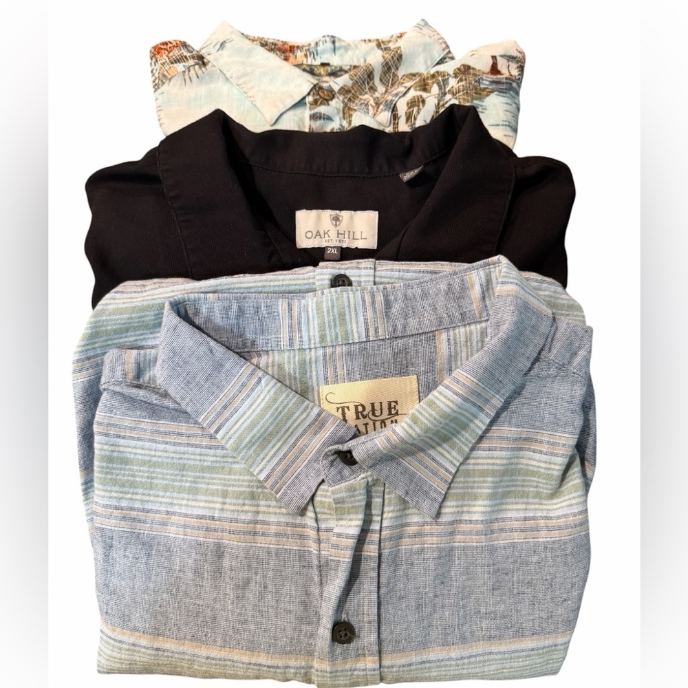 3 Men's XXL Bundle. Hawaiian, Black,  Stripe. Campia, Oak Hill, True Nation.